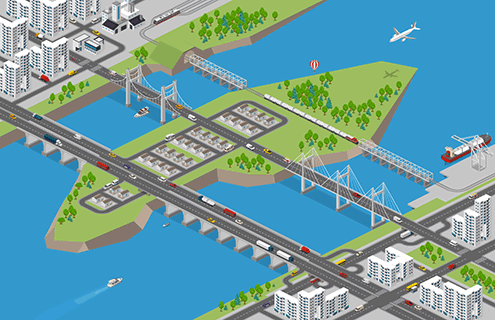 City with Island and Bridges